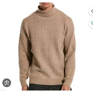 Magaschoni Taupe Cable Knit Turtleneck Sweater‎ preppy 90s sz L